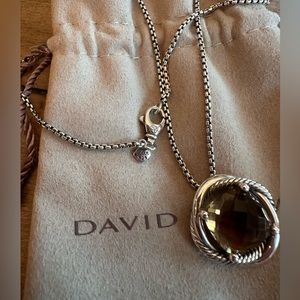 David Yurman 14 mm smoky quartz pendant necklace.